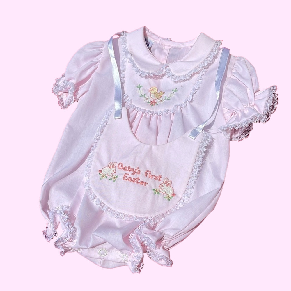 NWOT Vintage Toddle Tyke Baby’s First Easter Onesie + Bib Set